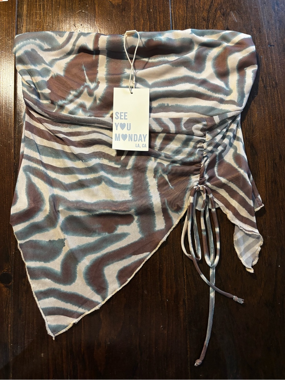 See You Monday Brown and Cream Zebra Ruched Strapless Crop Top